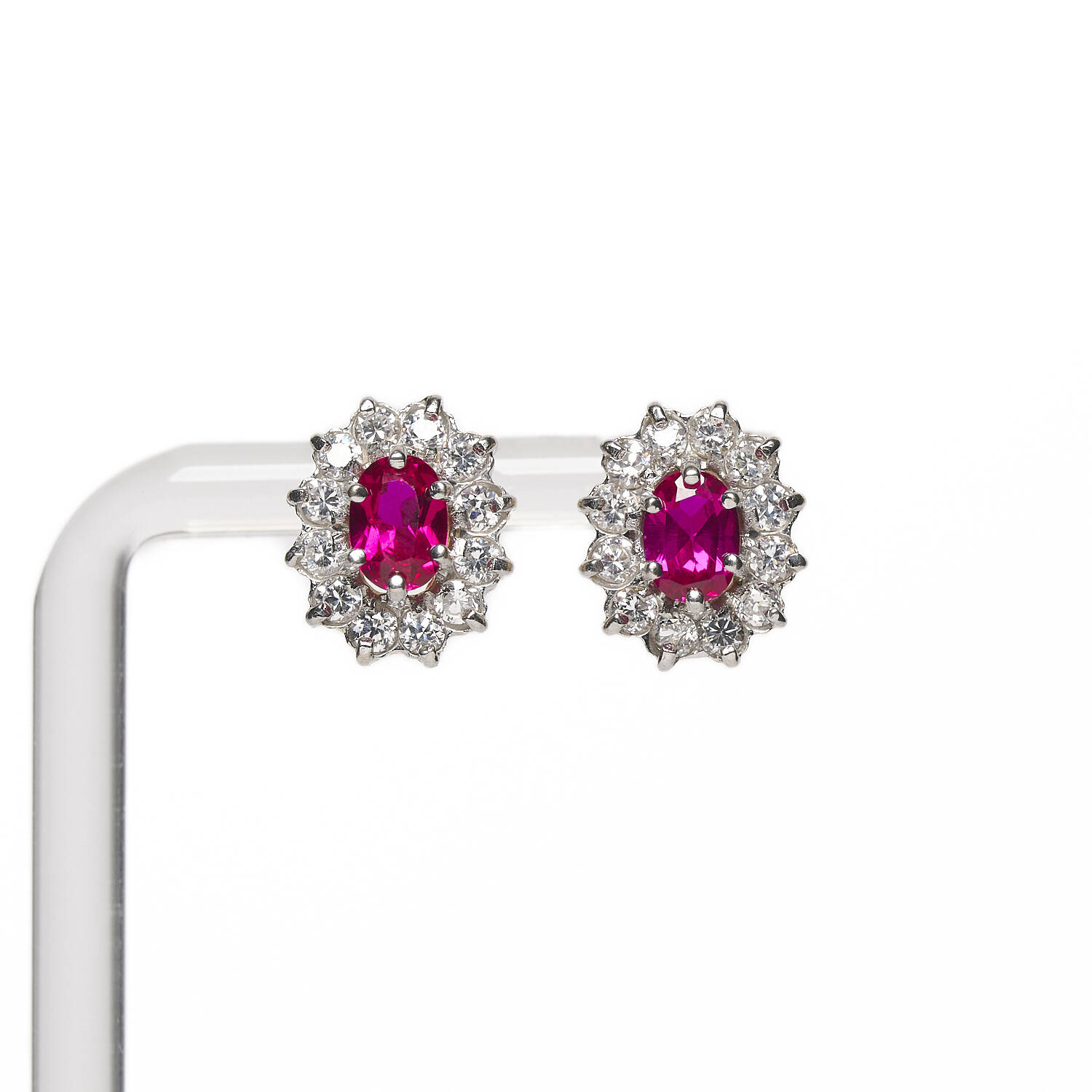 Ohrstecker in 585 Gelb- und Weißgold mit Zirkonia und roten Korunden