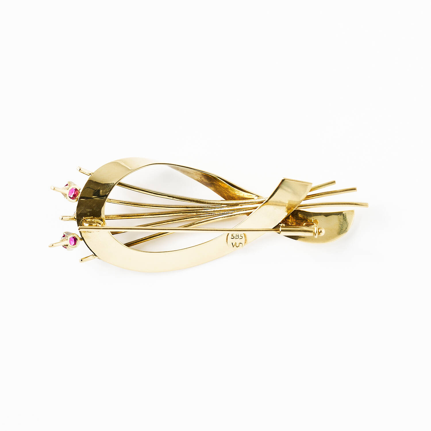 Brosche in 585 Gelbgold mit Rubin und Saphir (1622)