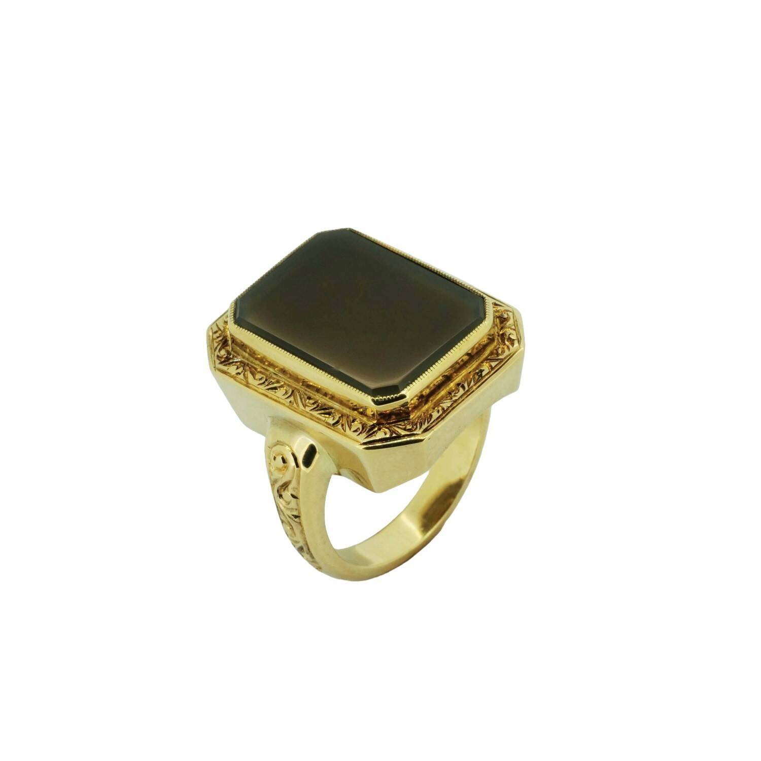 Herrenring in 585 Gelbgold mit Rauchquarz (85)