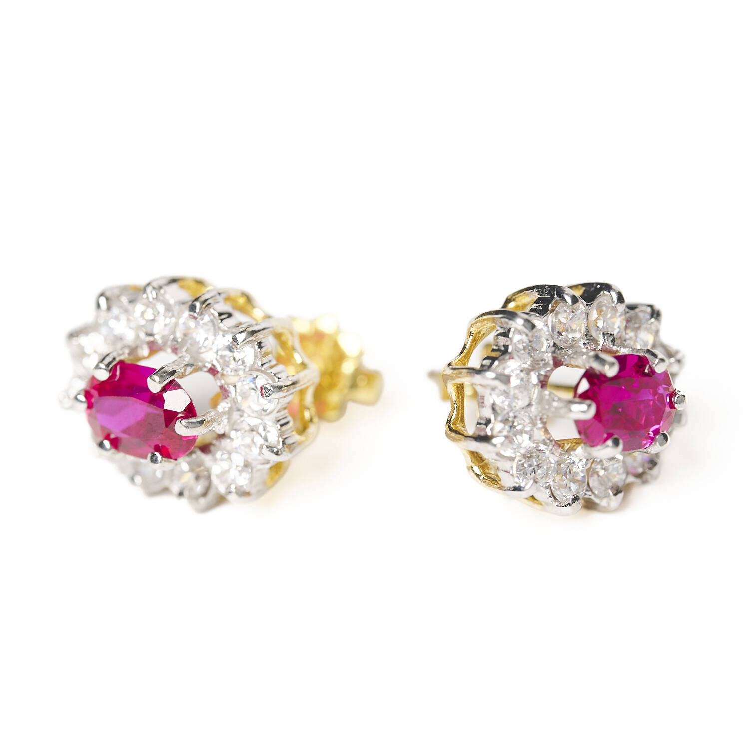 Ohrstecker in 585 Gelb- und Weißgold mit Zirkonia und roten Korunden Ohrstecker in 585 Gelb- und Weißgold mit Zirkonia und roten Korunden