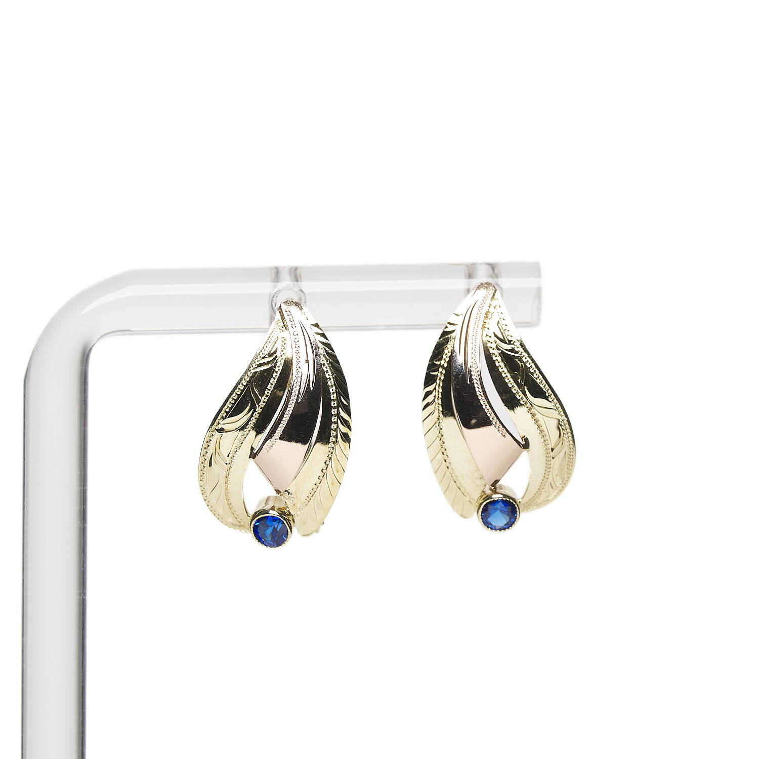 Ohrringe in 585 Gelb- und Rotgold mit Saphiren