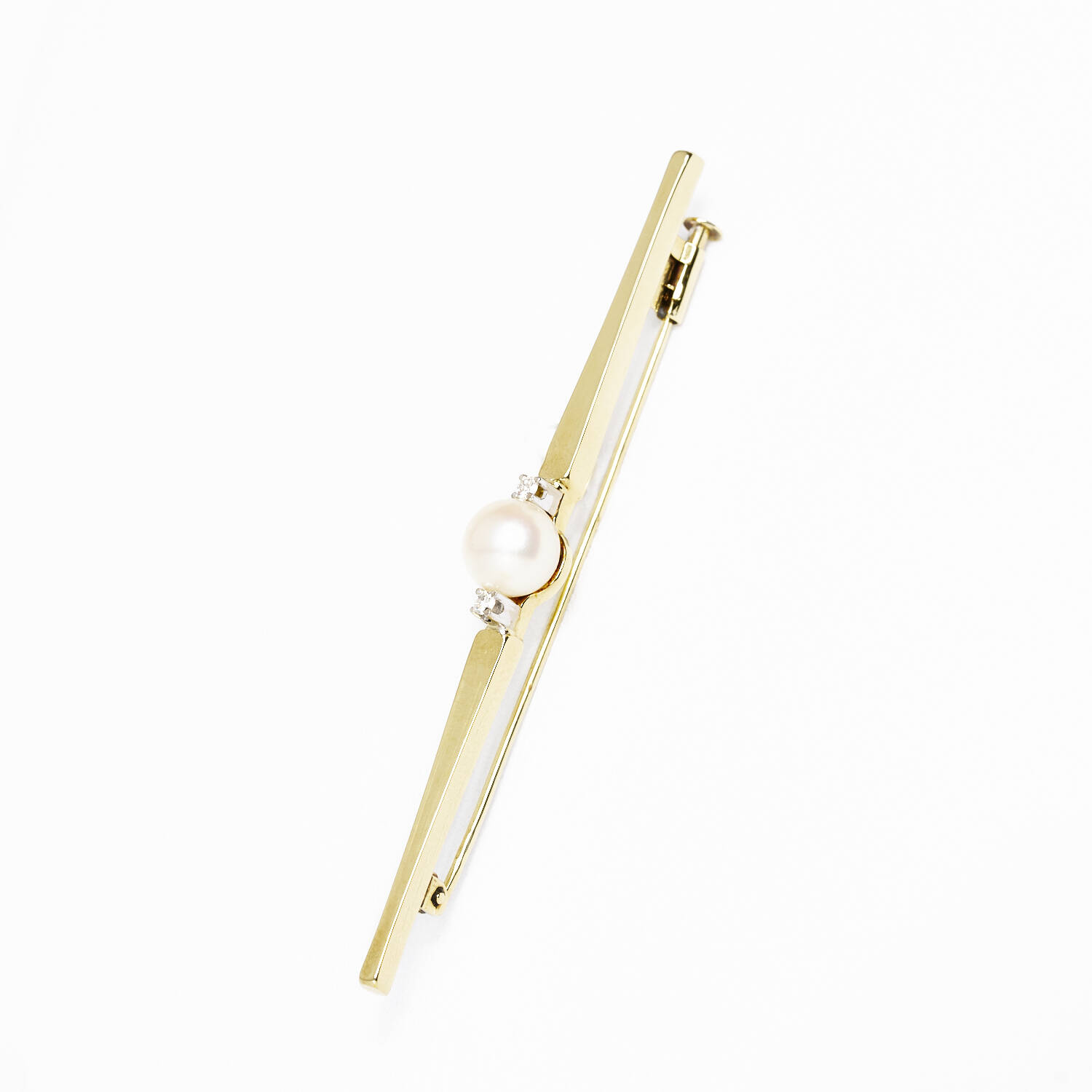 Brosche in 585 Gelbgold und Weißgold mit Zuchtperle (990)