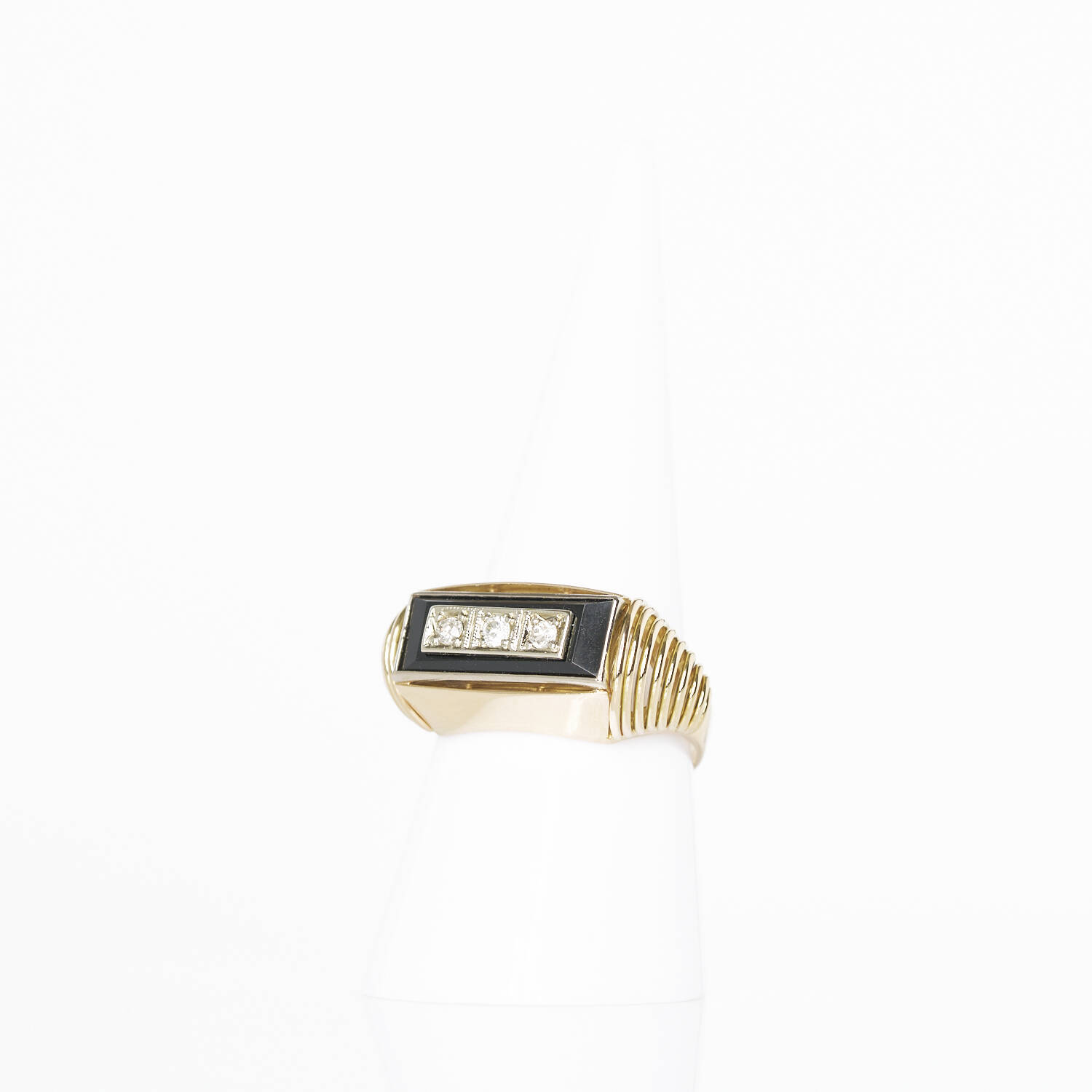 Damenring in 585 Gelbgold und Weißgold mit Brillanten und Onyx