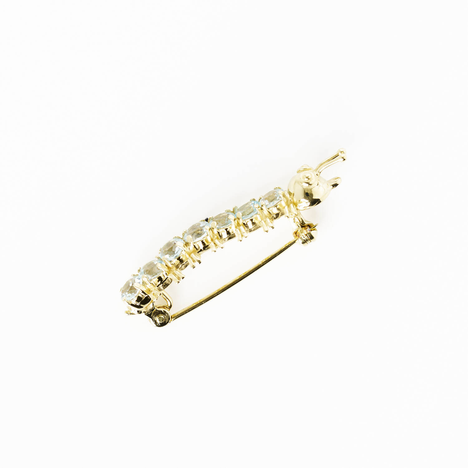 Brosche "Raupe" in 585 Gelbgold mit Blautopas (1808)