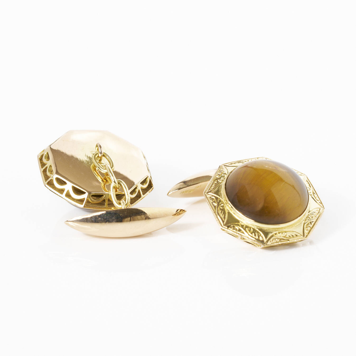 Manschettenknöpfe in 585 Gelbgold mit Tigerauge (1035)