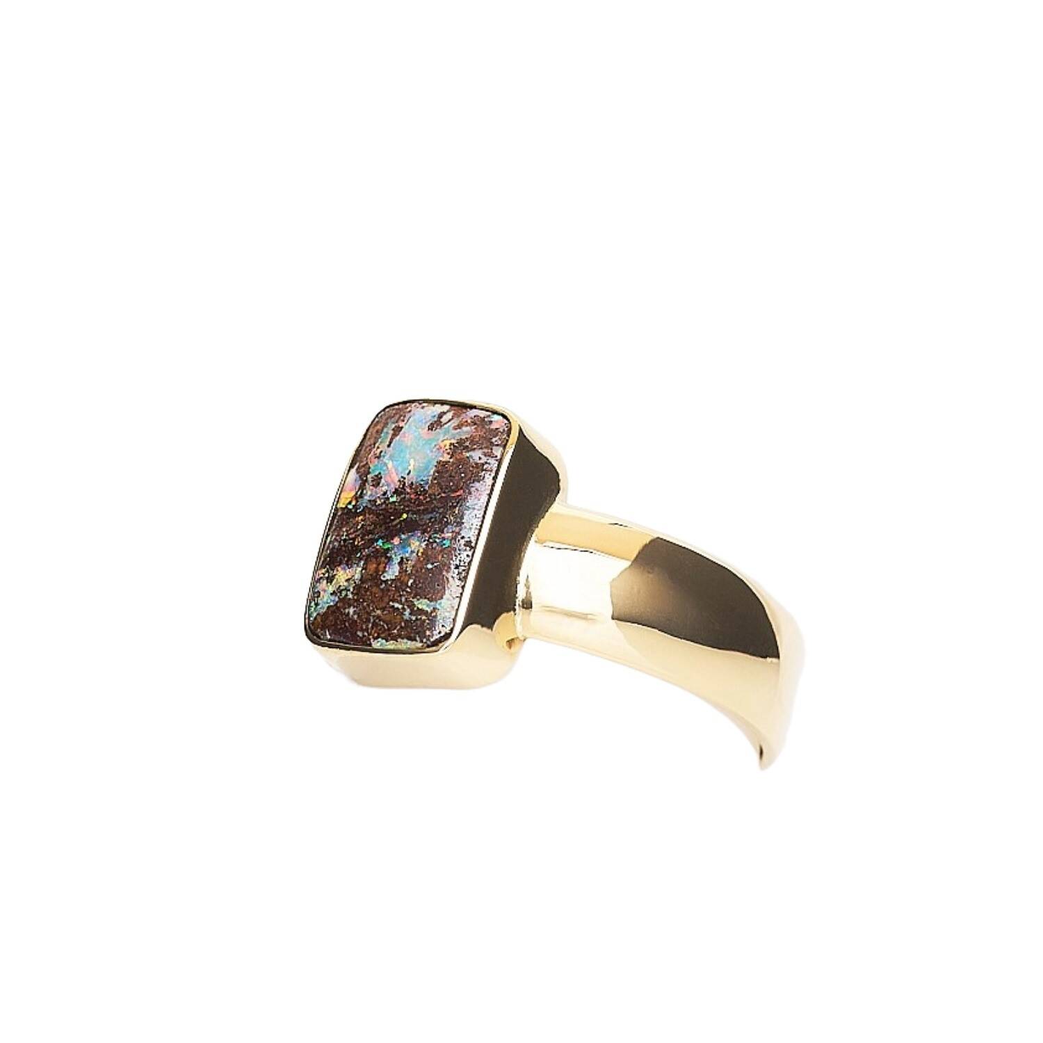 Damenring in 750 Gelbgold mit Boulder-Opal (1400)